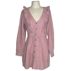 Miss Selfridge pink corduroy ruffle button front dress size 10